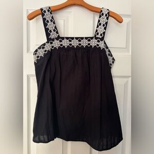Mossimo Supply Co. Black Tank Baby Doll Top with White Embroidered Lace Trim- LG